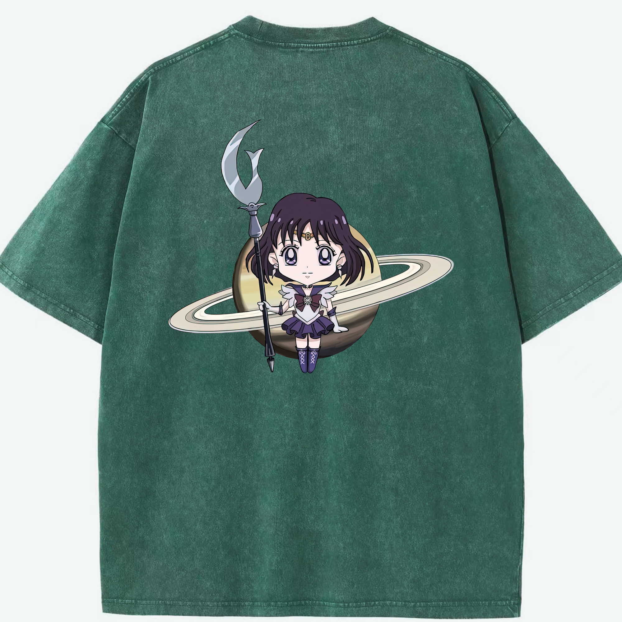 （画像用） 美少女戦士セーラームーン 土萠ほたる Sailor Moon Tomoe Hotaru （セーラーサターン；Sailor Saturn） 綿100% ヴィンテージ風 半袖Tシャツ（背面プリント）